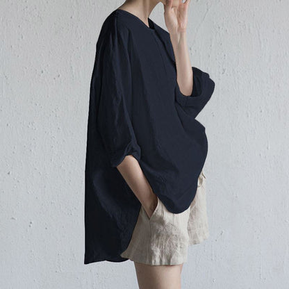 Buddha Stones Summer Casual Plain Half Sleeve Crew Neck Side Slit Women's T-Shirt