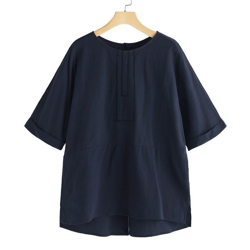 Buddha Stones Summer Casual Plain Half Sleeve Crew Neck Side Slit Women's T-Shirt