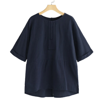 Buddha Stones Summer Casual Plain Half Sleeve Crew Neck Side Slit Women's T-Shirt