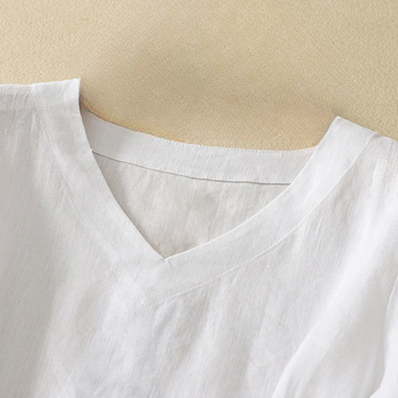 Buddha Stones Summer Casual Plain Polyester Women's V-neck Design Half Sleeve T-shirt