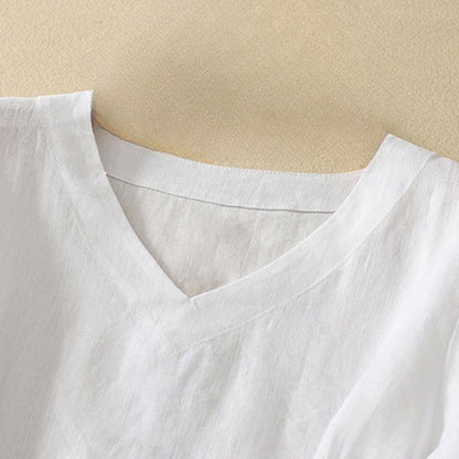 Buddha Stones Summer Casual Plain Polyester Women's V-neck Design Half Sleeve T-shirt