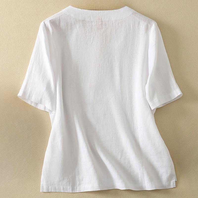 Buddha Stones Summer Casual Plain Polyester Women's V-neck Design Half Sleeve T-shirt