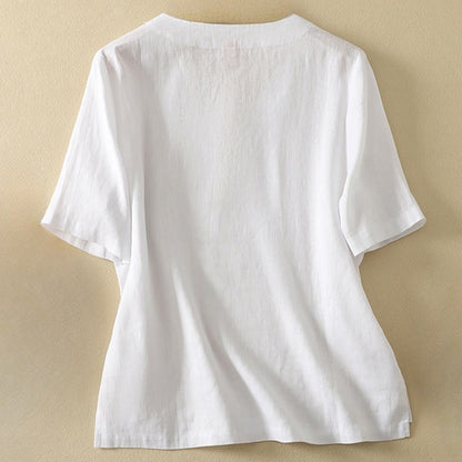 Buddha Stones Summer Casual Plain Polyester Women's V-neck Design Half Sleeve T-shirt