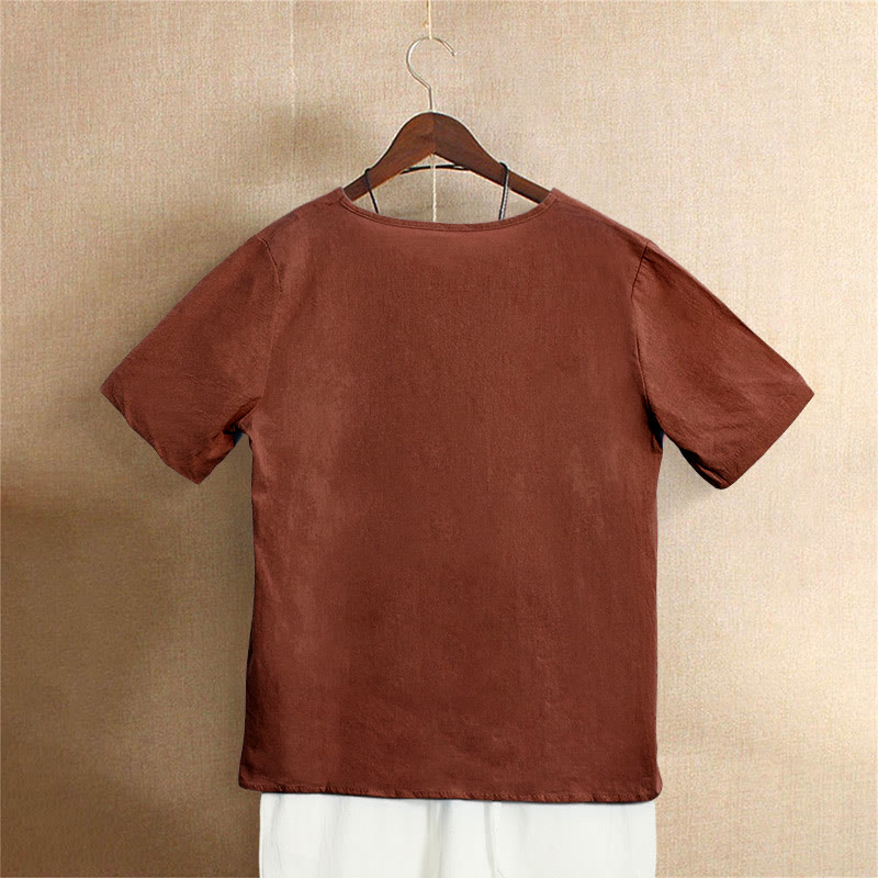 Buddha Stones Casual Summer Pure Color Jacquard Button Crew Neck Women's Short Sleeve T-Shirt