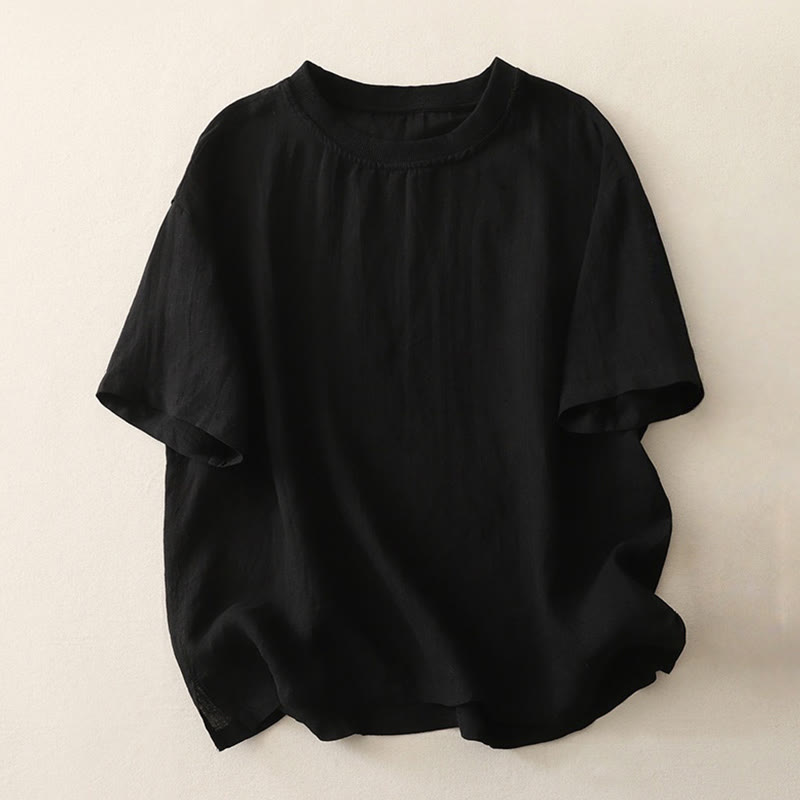 Buddha Stones Plain Threaded Crew Neck Design Women's Short Sleeves Shirt