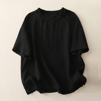 Buddha Stones Plain Threaded Crew Neck Design Women's Short Sleeves Shirt