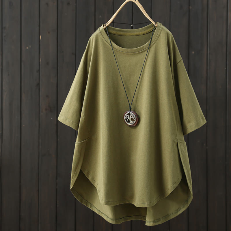Buddha Stones Casual Loose Summer Plain Crew Neck Women's Short Sleeve T-shirt