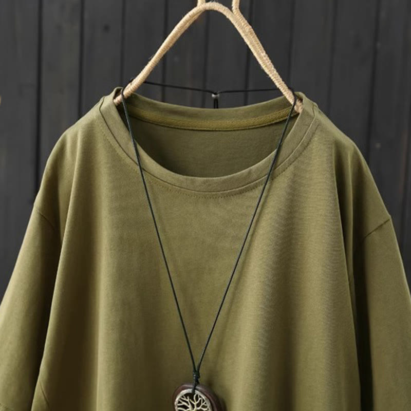 Buddha Stones Casual Loose Summer Plain Crew Neck Women's Short Sleeve T-shirt