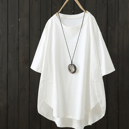 Buddha Stones Casual Loose Summer Plain Crew Neck Women's Short Sleeve T-shirt