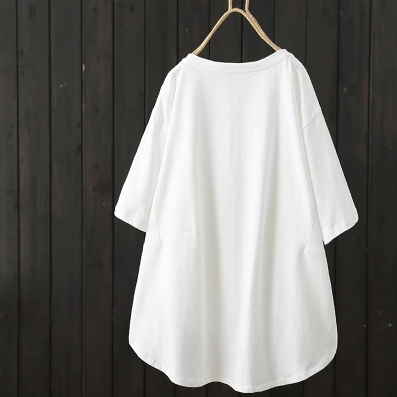 Buddha Stones Casual Loose Summer Plain Crew Neck Women's Short Sleeve T-shirt