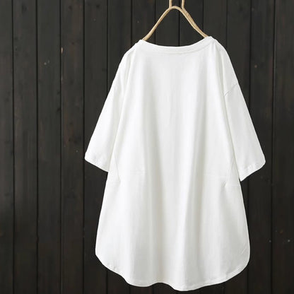 Buddha Stones Casual Loose Summer Plain Crew Neck Women's Short Sleeve T-shirt