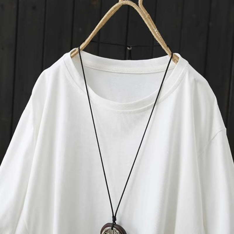 Buddha Stones Casual Loose Summer Plain Crew Neck Women's Short Sleeve T-shirt