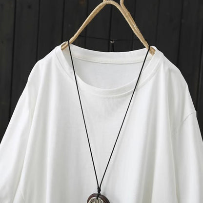 Buddha Stones Casual Loose Summer Plain Crew Neck Women's Short Sleeve T-shirt