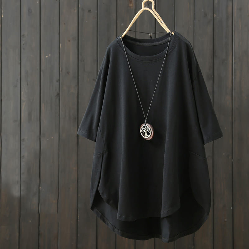 Buddha Stones Casual Loose Summer Plain Crew Neck Women's Short Sleeve T-shirt