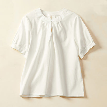 Buddha Stones Casual Plain Button Women's Short Sleeve Cotton Linen T-shirt