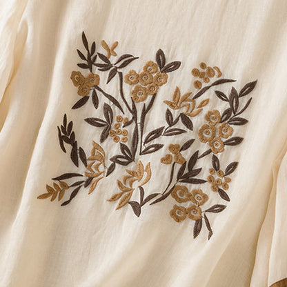 Buddha Stones Retro Embroidery Floral Three Quarter Sleeve Women's T-Shirt