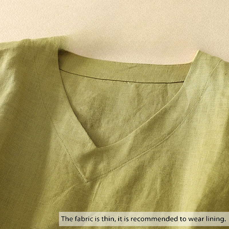Buddha Stones Summer Casual Plain Polyester Women's V-neck Design Half Sleeve T-shirt
