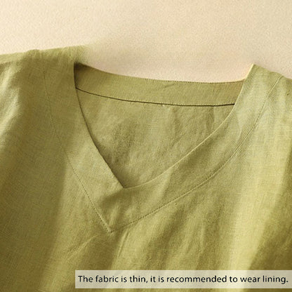Buddha Stones Summer Casual Plain Polyester Women's V-neck Design Half Sleeve T-shirt