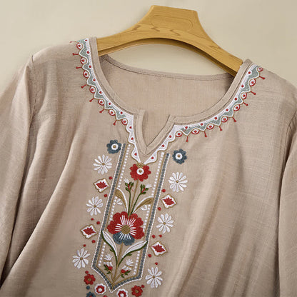 Buddha Stones Spring Boho Embroidered Elbow-Length Sleeve Women's T-Shirts
