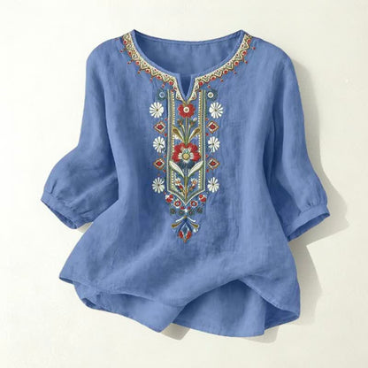 Buddha Stones Spring Boho Embroidered Elbow-Length Sleeve Women's T-Shirts