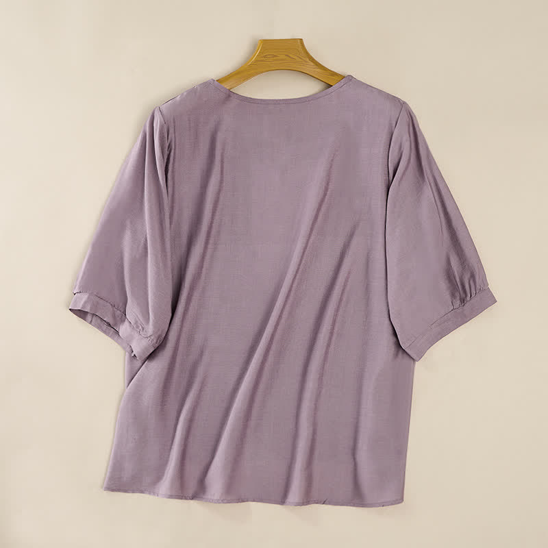 Buddha Stones Spring Boho Embroidered Elbow-Length Sleeve Women's T-Shirts