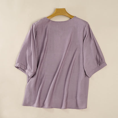 Buddha Stones Spring Boho Embroidered Elbow-Length Sleeve Women's T-Shirts