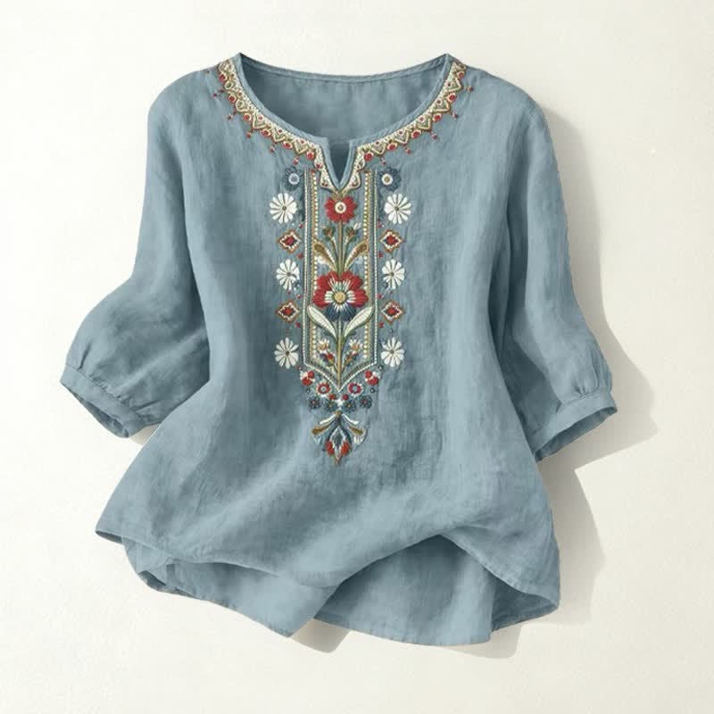 Buddha Stones Spring Boho Embroidered Elbow-Length Sleeve Women's T-Shirts