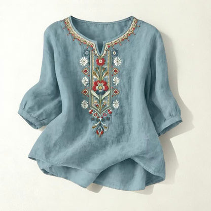 Buddha Stones Spring Boho Embroidered Elbow-Length Sleeve Women's T-Shirts