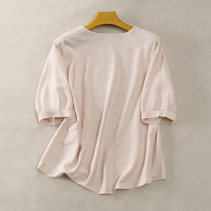 Buddha Stones Spring Boho Embroidered Elbow-Length Sleeve Women's T-Shirts
