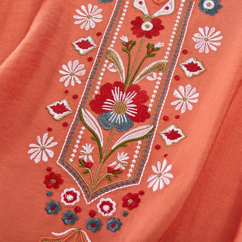 Buddha Stones Spring Boho Embroidered Elbow-Length Sleeve Women's T-Shirts