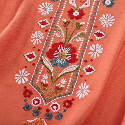 Buddha Stones Spring Boho Embroidered Elbow-Length Sleeve Women's T-Shirts