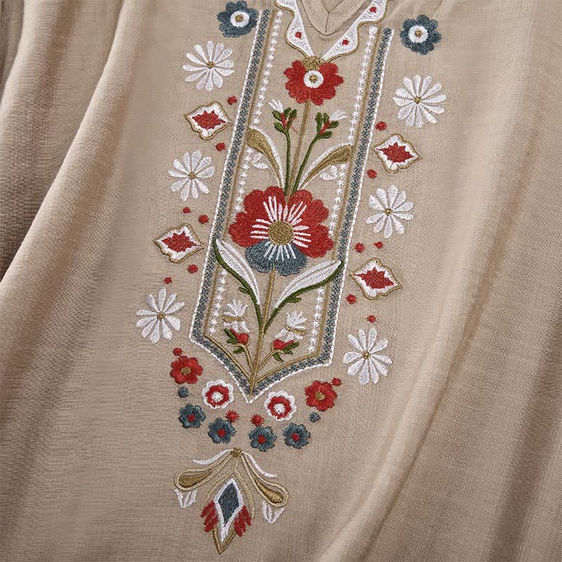 Buddha Stones Spring Boho Embroidered Elbow-Length Sleeve Women's T-Shirts