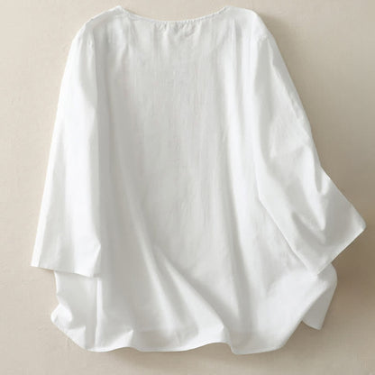 Buddha Stones Spring Embroidery Side Slit Floral Women's Three-Quarter Sleeve Shirts