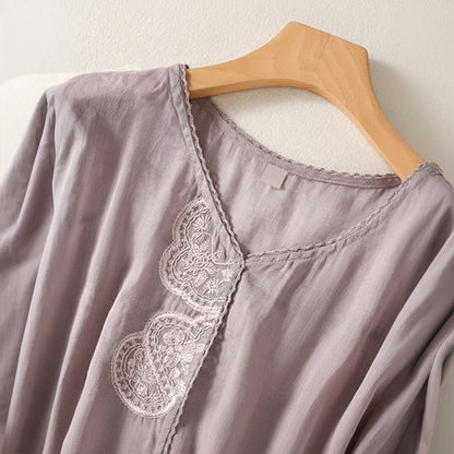 Buddha Stones Casual Embroidered Pattern Women's V-neck Design Half Sleeve T-Shirt