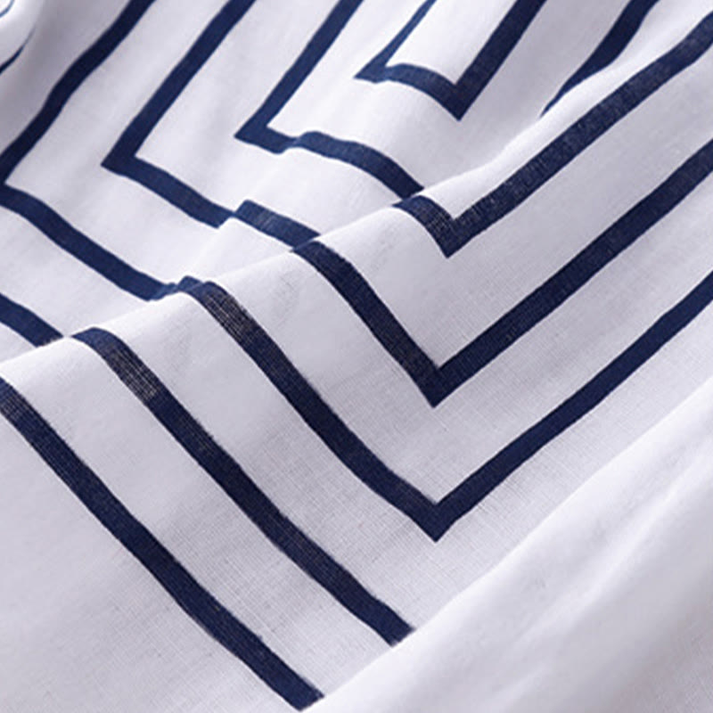 Buddha Stones Casual Line Printing Pattern Short Sleeve Cotton Linen Women's T-Shirt