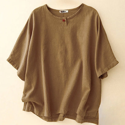 Buddha Stones Casual Plain Women's Crew Neck Design Loose Half Sleeve T-shirt