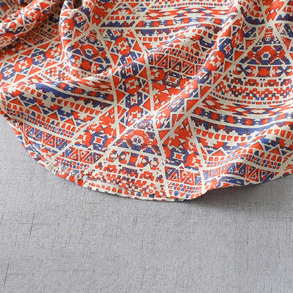 Buddha Stones Summer Boho Vintage Red Geometric V-Neck Women's Long Sleeve T-Shirt