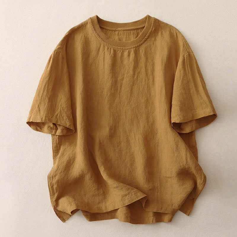 Buddha Stones Plain Threaded Crew Neck Design Women's Short Sleeves Shirt