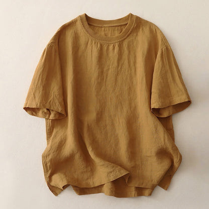 Buddha Stones Plain Threaded Crew Neck Design Women's Short Sleeves Shirt