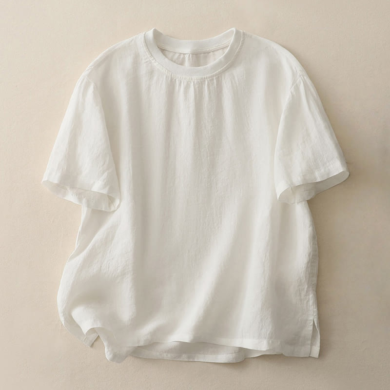 Buddha Stones Plain Threaded Crew Neck Design Women's Short Sleeves Shirt