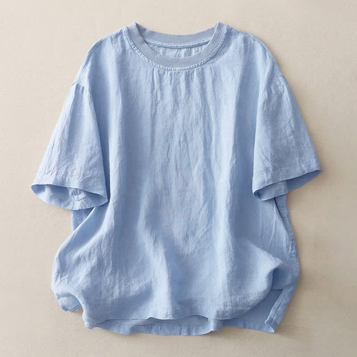 Buddha Stones Plain Threaded Crew Neck Design Women's Short Sleeves Shirt