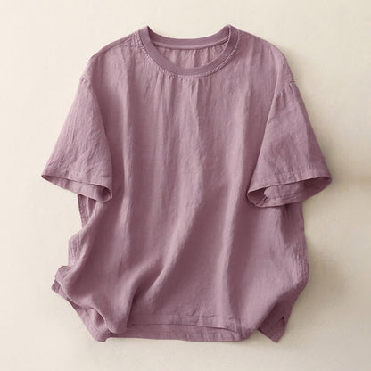 Buddha Stones Plain Threaded Crew Neck Design Women's Short Sleeves Shirt