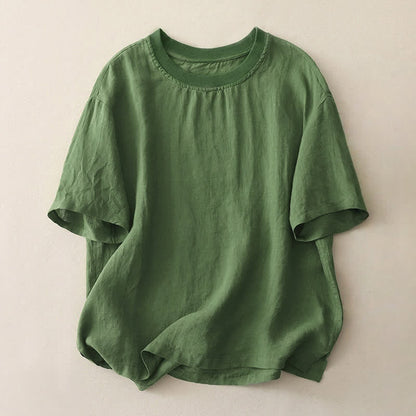 Buddha Stones Plain Threaded Crew Neck Design Women's Short Sleeves Shirt