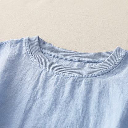 Buddha Stones Plain Threaded Crew Neck Design Women's Short Sleeves Shirt