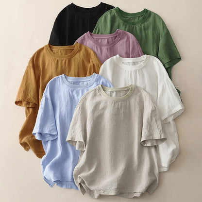 Buddha Stones Plain Threaded Crew Neck Design Women's Short Sleeves Shirt