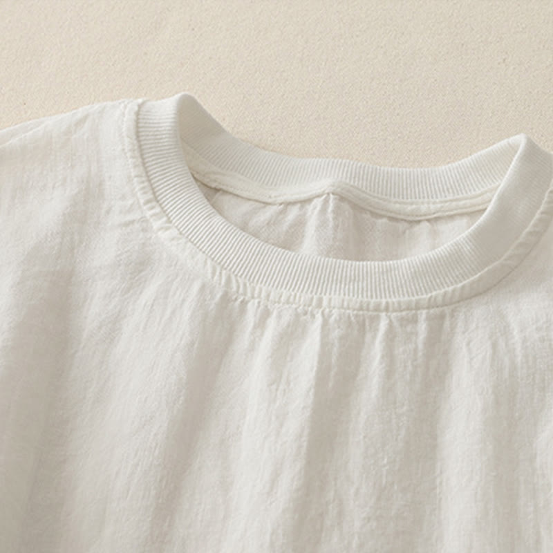 Buddha Stones Plain Threaded Crew Neck Design Women's Short Sleeves Shirt