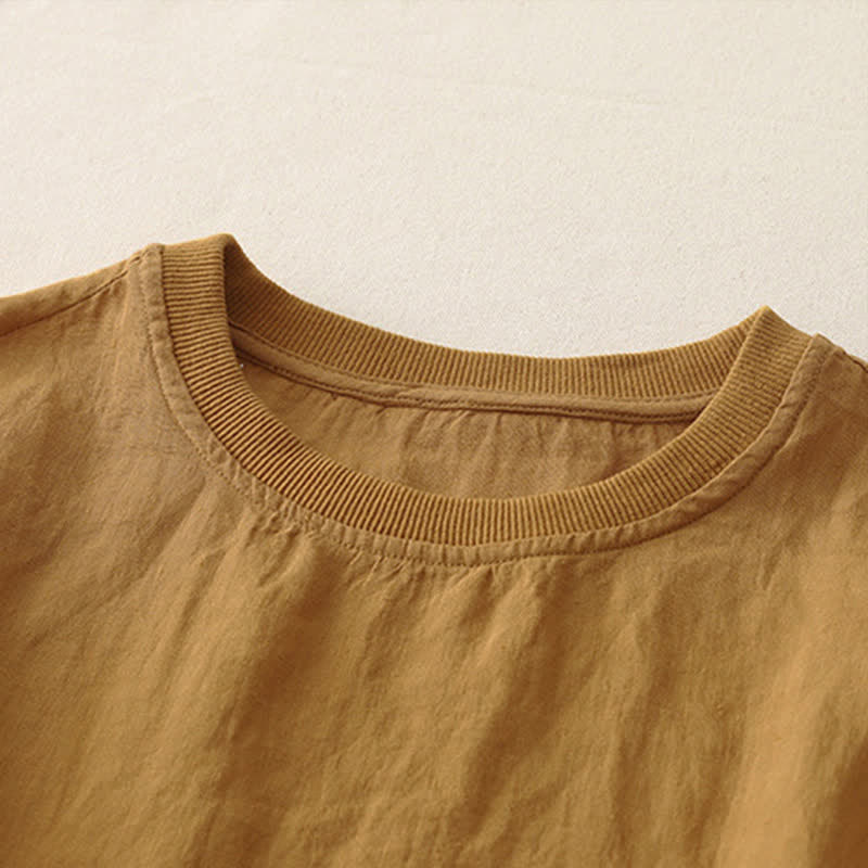 Buddha Stones Plain Threaded Crew Neck Design Women's Short Sleeves Shirt