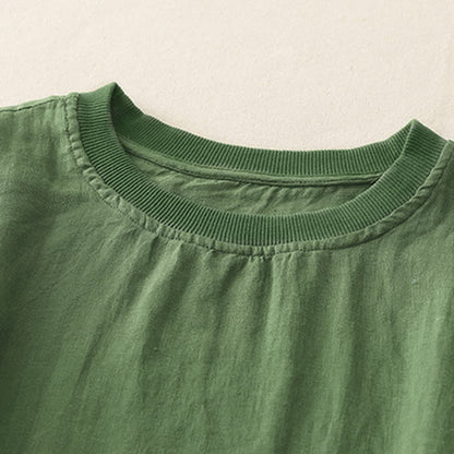 Buddha Stones Plain Threaded Crew Neck Design Women's Short Sleeves Shirt