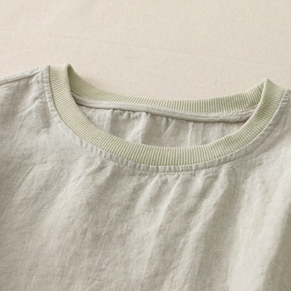 Buddha Stones Plain Threaded Crew Neck Design Women's Short Sleeves Shirt
