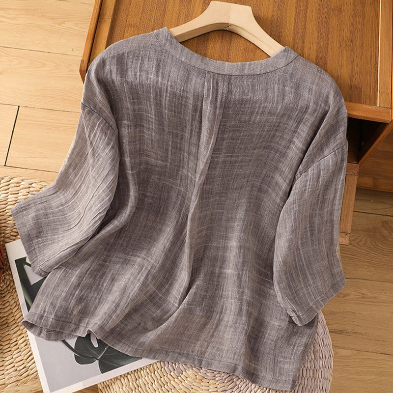 Buddha Stones Casual Summer Plain Crew Neck Women's Three Quarter Sleeve T-Shirt